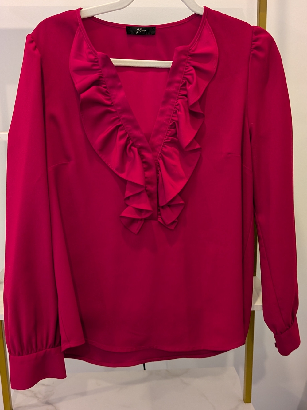 J. Crew Ruffled V-Neck Blouse — Hot Pink